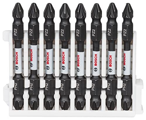 Bosch 8-delig Dubbele Schroefbitset (Impact Control, 8 x PH2-PZ2 Bits, Lengte 65mm, Pick and Click, Accessoire Slagmoeraanzetter)