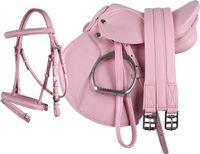 QHP Ensemble de selle complet - 14 pouces - Rose - Selle polyvalente - Cheval