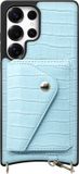 AVY Leren Hoesje Geschikt voor Samsung Galaxy S25 Ultra | Met Magnetische Kaarthouder | Compatibel met MagSafe | Leather Case met Wallet | Croco Blauw