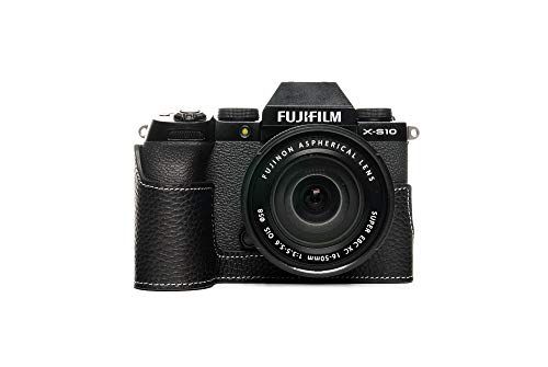 Zakao X-S10 Case - Handgemaakte Echt Lederen Half Camera Case Bag Cover voor Fuji Fujifilm X-S10 XS10 Bottom Opening Versie Met Hand Strap (zwart)