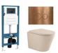 QeramiQ Dely Toiletset - inbouwreservoir Qeramiq Flush - 35mm zitting - metaal koperen bedieningsplaat - ronde knoppen - beige