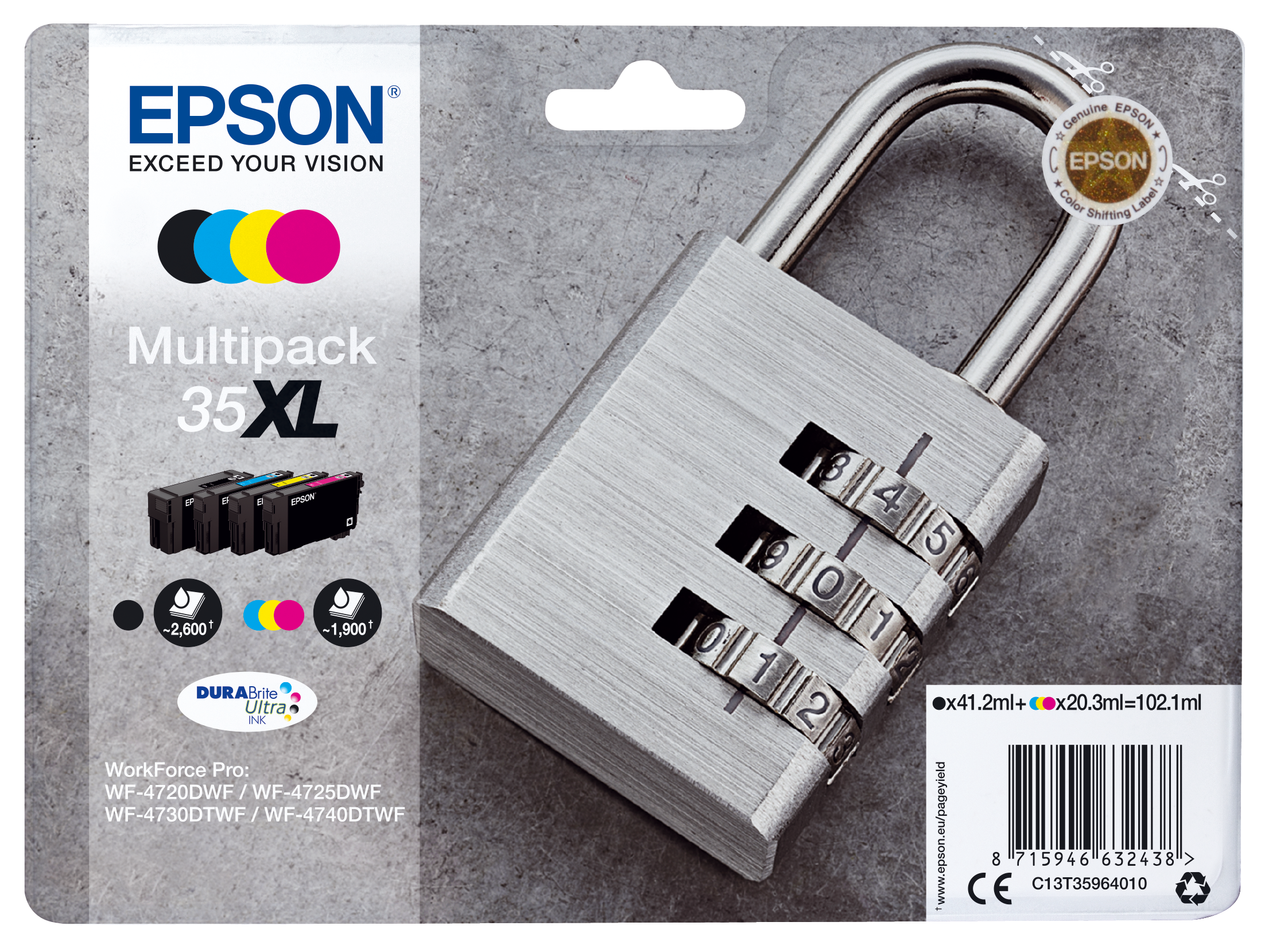 Epson Padlock Multipack 4-colours 35XL DURABrite Ultra Ink single pack / cyaan, geel, magenta, zwart