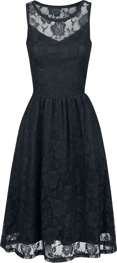 Gothicana by EMP Gothicana Zwarte mouwloze kanten jurk met bloempatroon en elastische tailleelastiek