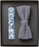 Venti set met vlinderdas en pochet - blauw met wit dessin