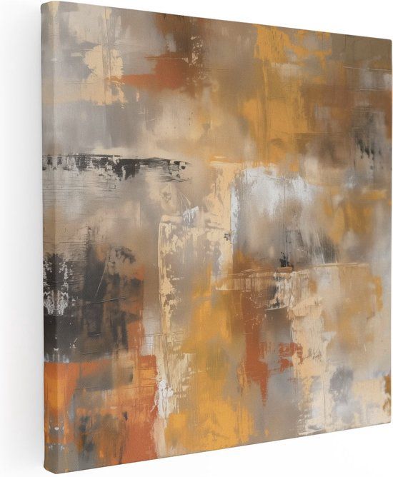 Artaza Canvas Schilderij Abstract Kunstwerk Oranje Beige 70x70 cm