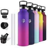 Grsta Thermosfles, 1 liter, BPA-vrij, sportfles met rietje, lekvrij, roestvrijstalen waterfles, houdt 12 uur warm / 24 uur koud, voor camping, yoga