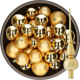 Decoris Kaemingk B.V. Kerstversiering kunststof kerstballen met glazen piek goud 6-8-10 cm pakket van 45x stuks
