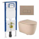 Geberit QeramiQ Dely Swirl Toiletset - 36.3x51.7cm - Geberit UP720 Duofix Sigma inbouwreservoir - slimzitting - bedieningsplaat taupe - rechthoekige knoppen - mat beige