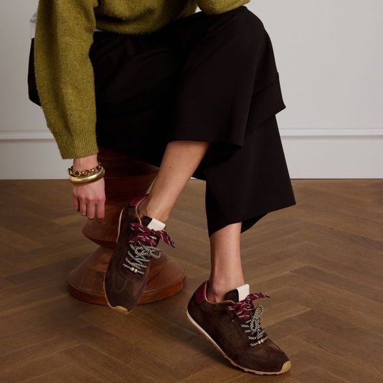 Manfield Dames Bruine Suède Sneakers met Dubbele Vetersluiting Maat 37