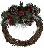 Merkloos Kerstkrans 25,5 cm hout met dennenappels voor binnen & buiten