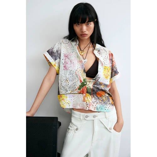 Desigual broderie blouse met print - meerkleurig
