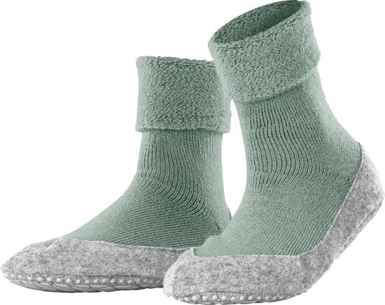 FALKE Cosyshoe antislip noppen merinowol huissokken dames groen - Maat 37-38