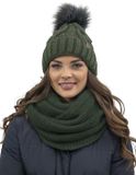 Vivisence Dames Winter Muts en Colsjaal Set - Groen - Pompon - Fleecevoering - Antistatisch