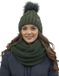 Vivisence Set bonnet et écharpe d'hiver pour femme - Vert - Pompon - Doublure polaire - Antistatique