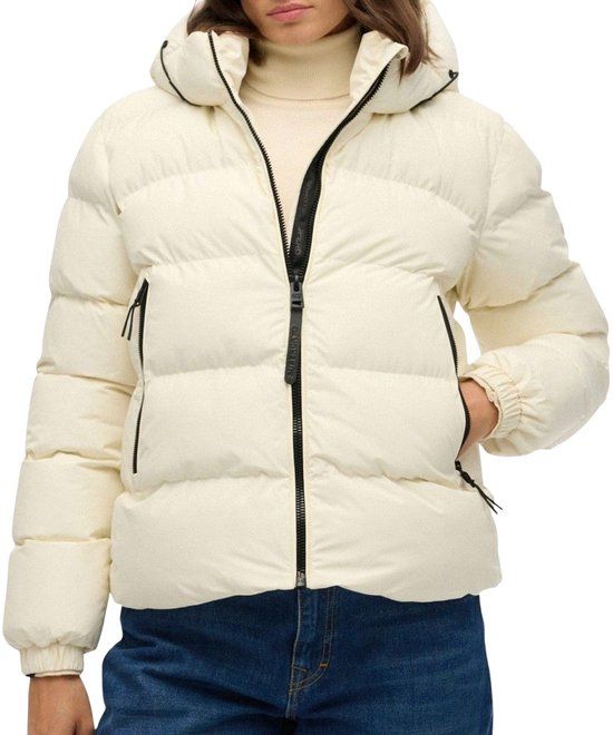 Superdry Dames Hooded Sports Puffer Winterjas - Wit - Maat 10