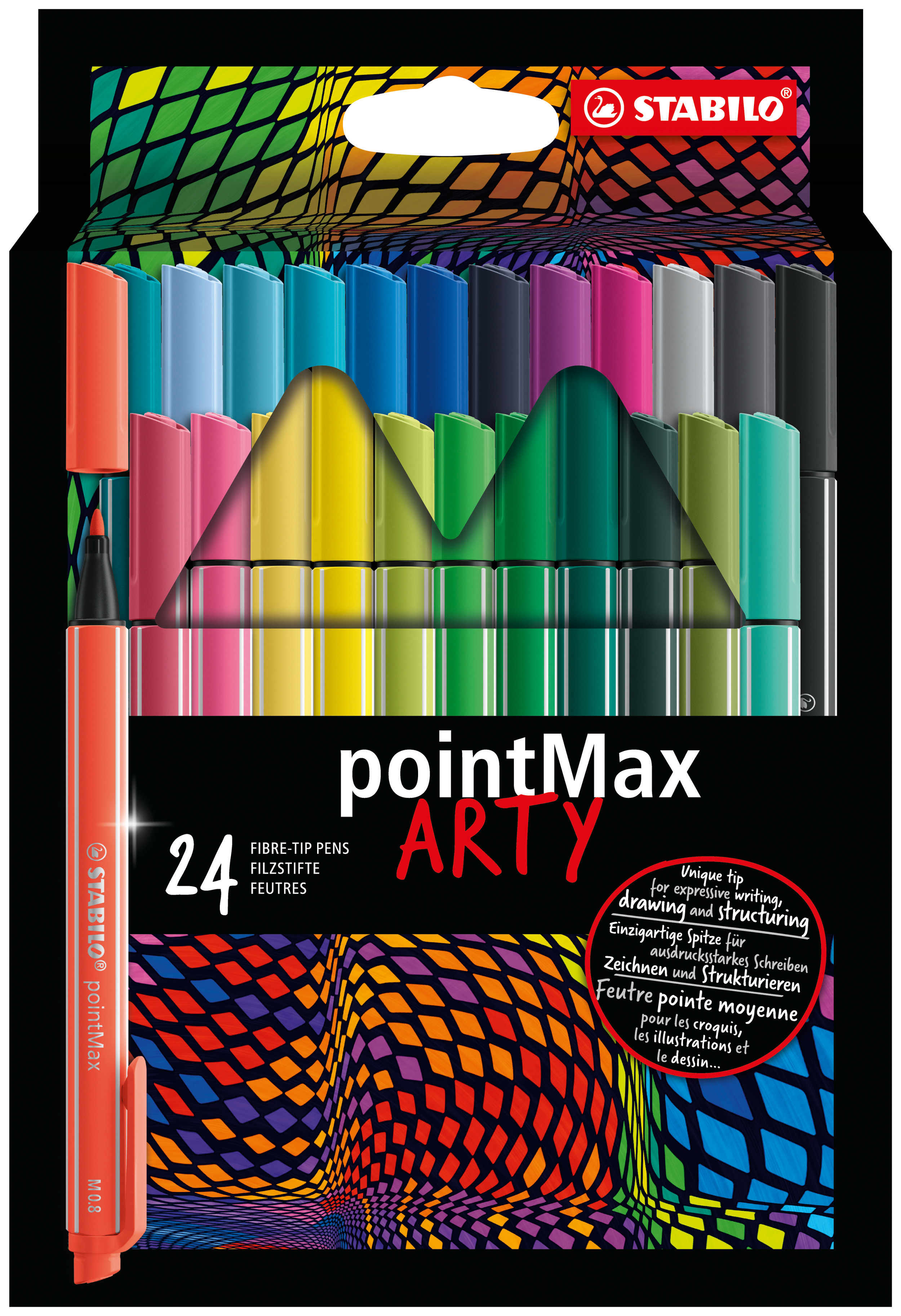 STABILO pointMax, hardtip fineliner 0.8 mm, ARTY etui met 24 kleuren