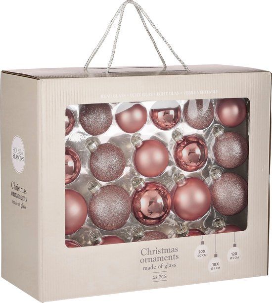 Mica Decorations Kerstballen Set - 42 Stuks - Ø7 cm - Glas - Roze
