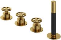 Hotbath Cobber @ Work 4 Gats Badrandcombinatie - 2 Knops Mengkraan met Omstel - Handdouche zonder Uitloop - Geborsteld Messing PVD