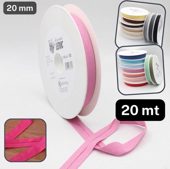 20 Meter Roze Jersey Biasband 100% Katoen - Made in Italy - 20mm Breed
