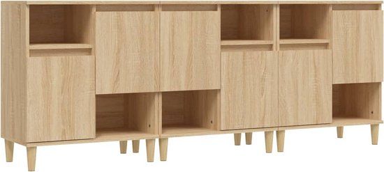vidaXL Dressoirs 3 st 60x35x70 cm bewerkt hout sonoma eikenkleurig