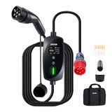 VEVOR Draagbare oplader 22 kW voor elektrische auto's type 2, draagbare zuil oplader laadstation voor elektrische voertuigen 32A driefasige oplaadkabel 7 m stekker CEE32 LCD-scherm