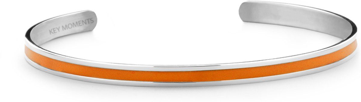 Key Moments 8KM B00529 Stalen Open Bangle - Zilverkleurig / Oranje