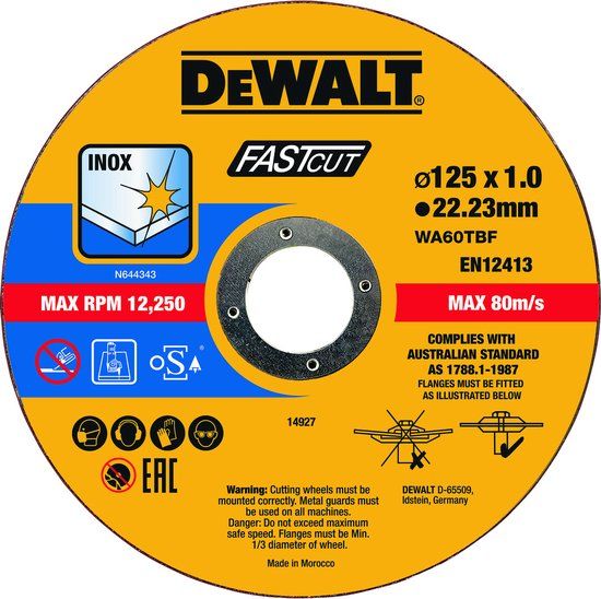 DeWALT DT20540 Doorslijpschijven 125x22.2x1mm metaal VE=100