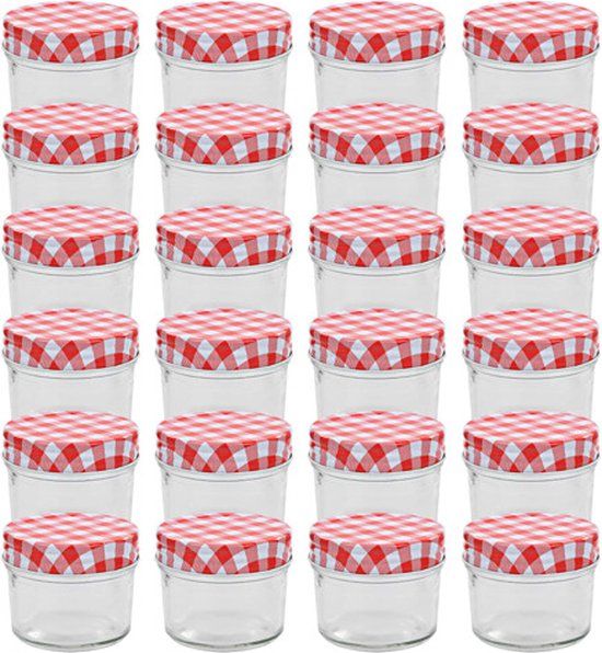 vidaXL Jampotten met witte en rode deksels - 24 stuks - 110 ml - Glas