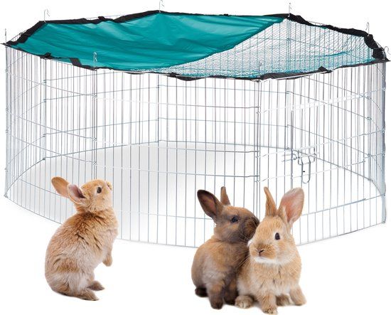 Konijnenren XL - Ø 145 cm - Verzinkt - Met Net en Zonnedoek