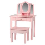 VDD Kaptafel visagie make up meisje kinderkamer roze - met spiegels en krukje
