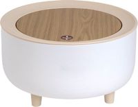 Intirilife Cosmetic bin platte afvalemmer in wit met beige deksel en bamboe-look - 19,3 x 10,7 cm
