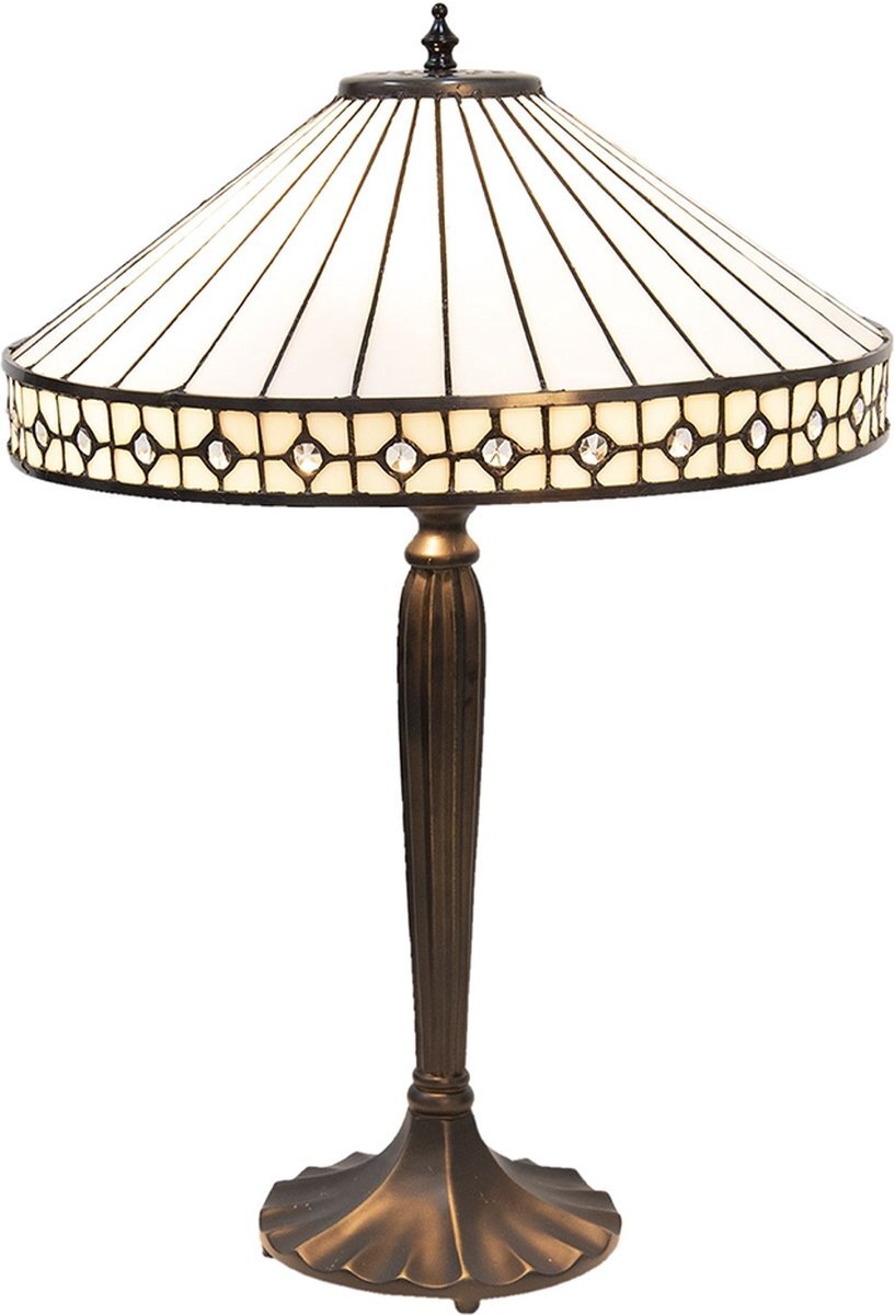 Lumilamp Tiffany Tafellamp Ø 40*58 cm Wit Beige Glas Tiffany Bureaulamp Tiffany Lampen Glas in Lood