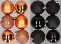 Billiet - Vanlaere 12x stuks boules de Noël en plastique mélange de cuivre et noir 8 cm
