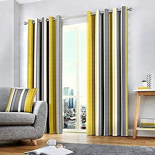 Fusion Fusion - Whitworth Stripe - 100 procent katoenen paar ooggordijnen - 66 inch breedte x 72 inch druppel (168 x 183 cm) in oker