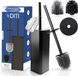 DITI Brosse de toilette carrée silicone noir – Brosse de toilette inox – Brosse de toilette avec support & protection anti-éclaboussures incl. 2 têtes de brosse – Brosse de toilette antibactérienne