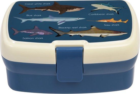 Rex London Lunchtrommel met tray 'Sharks' - Blauw - 0.75 l