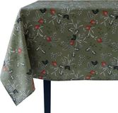 Coucke - Tafelkleed met print in halflinnen - Kakigroen - 300 cm