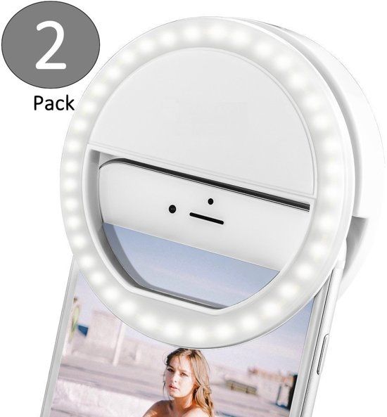 iCall 2x Selfie Ring Led Licht Clip Pro â€“ Voor de beste selfie â€“ Past op elke Smartphone / Tablet â€“ Felheid instelbaar in 3 verschillende standen â€“ voor onder andere Apple iPhone 7 Plus / 6/6s / Samsung Galaxy S8 / S7 Edge / Huawei P10 Lite