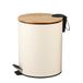 Amig - Pedaalemmer voor badkamer 5 liter Mod. Naturline - Kleur: Wit en bamboe - Hygiënische handsfree opening - Ø20 x 26 cm - Gelakt roestvrij staal - Ronde afvalbak met luchtdichte deksel