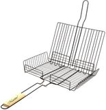 Maestro MR1002 grillrooster met houten handvat - Afsluitbaar grillrooster (staal met tefloncoating, 25x30cm)