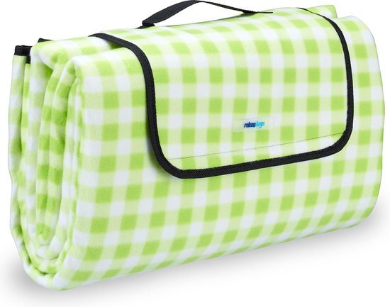 Relaxdays Picknickkleed 200x200 - fleecedeken - outdoor kleed - strandkleed - groen-wit