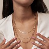 Hey Happiness Collier Femme - Acier inoxydable 18K Plaqué Or - 3 Couches Herringbone Paperclip Chaîne - Waterproof - Réglable - Cadeau Pour Elle