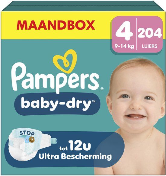 Pampers Baby-Dry - Maat 4 (9-14 kg) - 204 Luiers - Maandbox