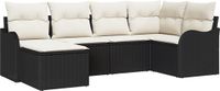 vidaXL Banc de jardin 6 pièces Noir/Blanc Polyrotin Ensemble de salon d'angle