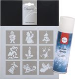 Kaemingk B.V. Petit pochoir de Noël - 9 pochoirs de 5 cm - incl. bombe à neige 150 ml