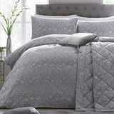 Laurence Llewelyn Bowen Silver Iris Floral Damast Dekbedovertrek Set, Zilver, Eenpersoons