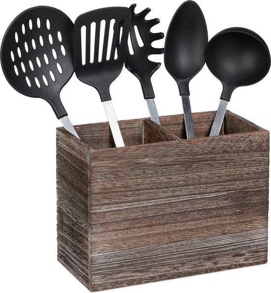 Relaxdays Keukengerei Houder - Hout - 2 Vakken - Bruin