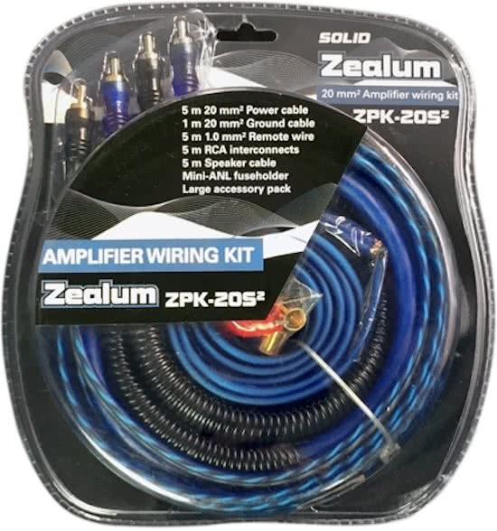 Zealum ZPK-20S2 Aansluitset / Kabelset 20mm2 voor auto versterker of actieve subwoofer - incl. alle benodigde kabels