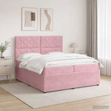 vidaXL - Lit plateforme avec matelas rose 200 x 200 cm velours