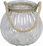Bela Arte Glazen Ronde Windlicht 2 Liter met Touw Hengsel/Handvat 14,5 x 14,5 cm - Transparant